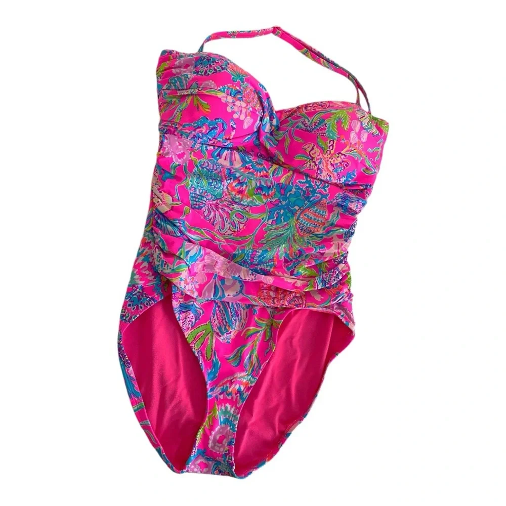 Lilly Pulitzer Flamenco Swimsuit Shell Me Something Good Sz 12 Pink Isle Bathing - Picture 5 of 8
